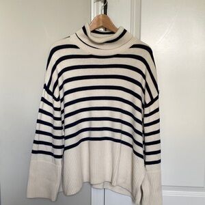 GAP Navy and Cream Striped Turtleneck Sweater